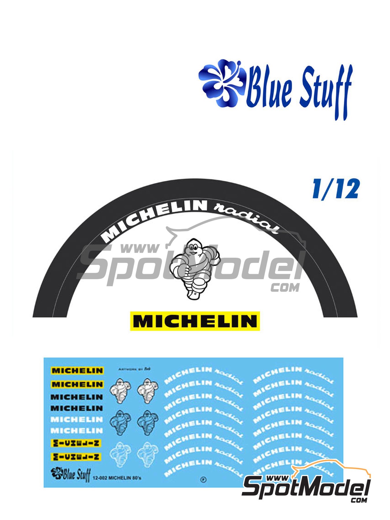 Blue Stuff 12-002: Logotypes 1/12 scale - Michelin radial 80s (ref